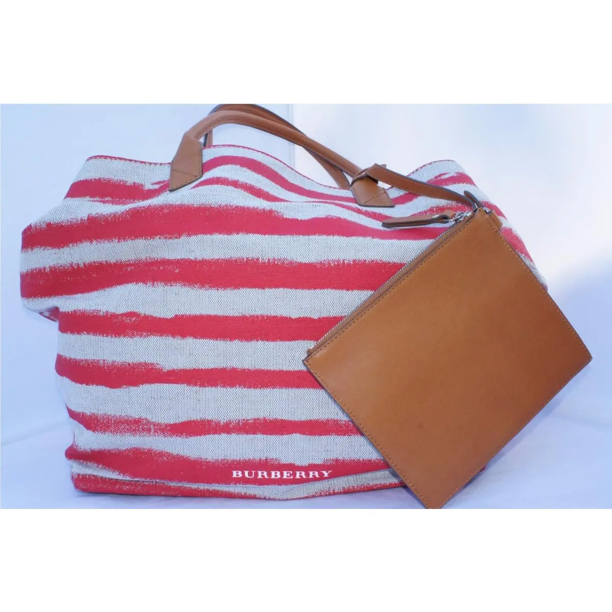 Women`s Tote Bag Stripes Lauriston Red Travel Handbag by Burberry