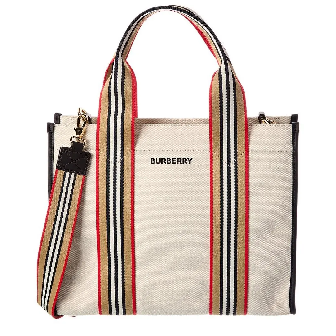 Burberry Icon Small Canvas Leather Tote Women`s Beige