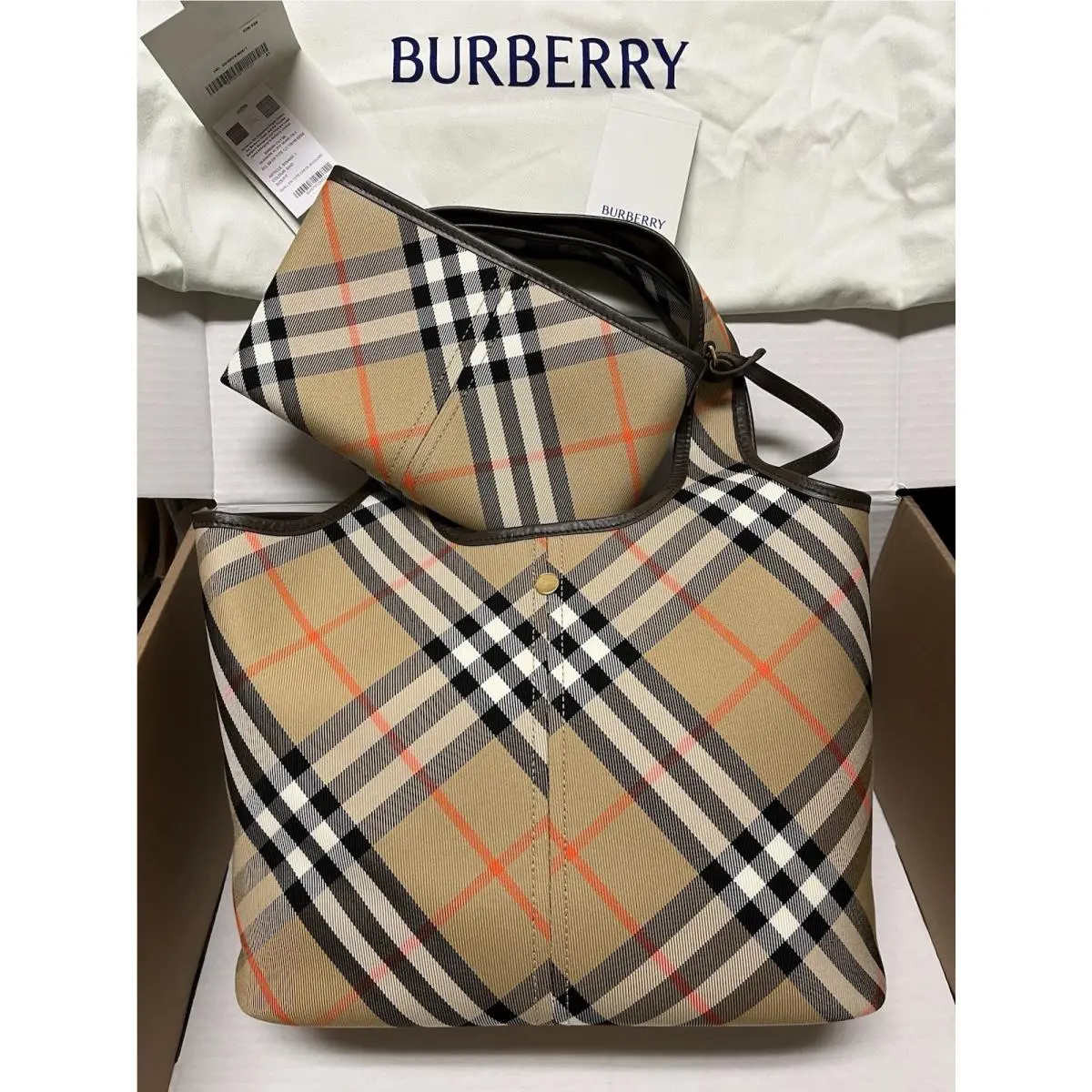 Small Check Cotton Twill Tote Bag Sand by Burberry