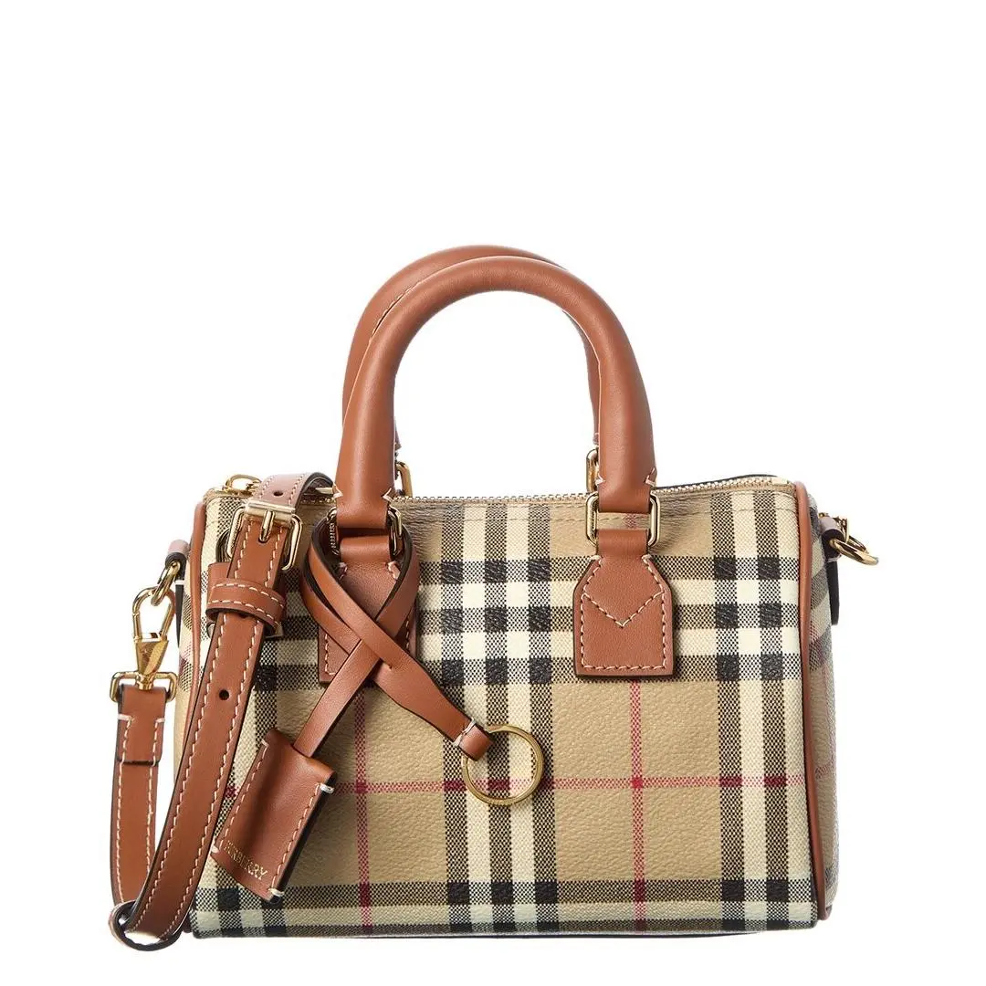 Burberry Mini Check Leather Shoulder Bag Women`s Beige