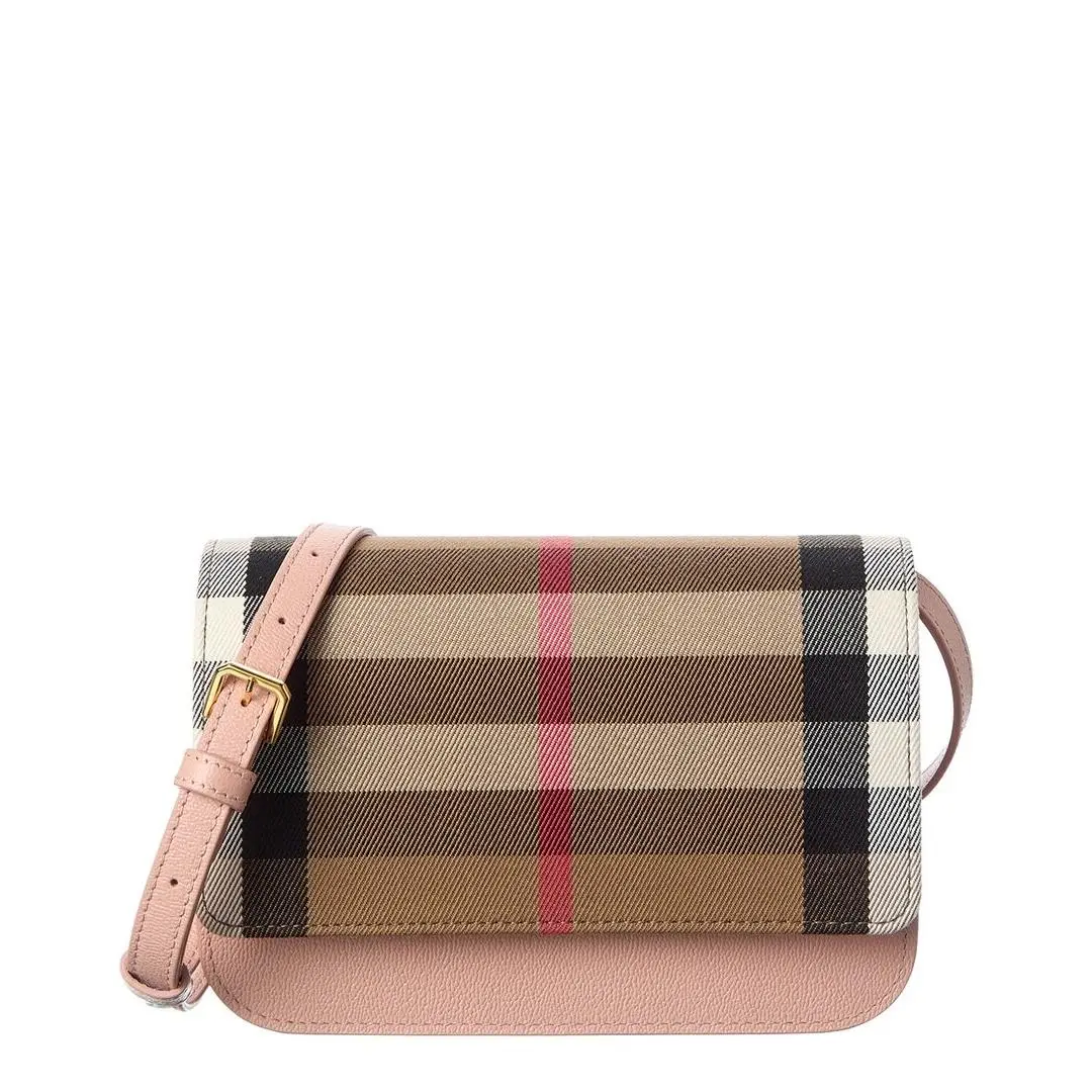 Burberry Check Cotton Leather Shoulder Bag Women`s Pink