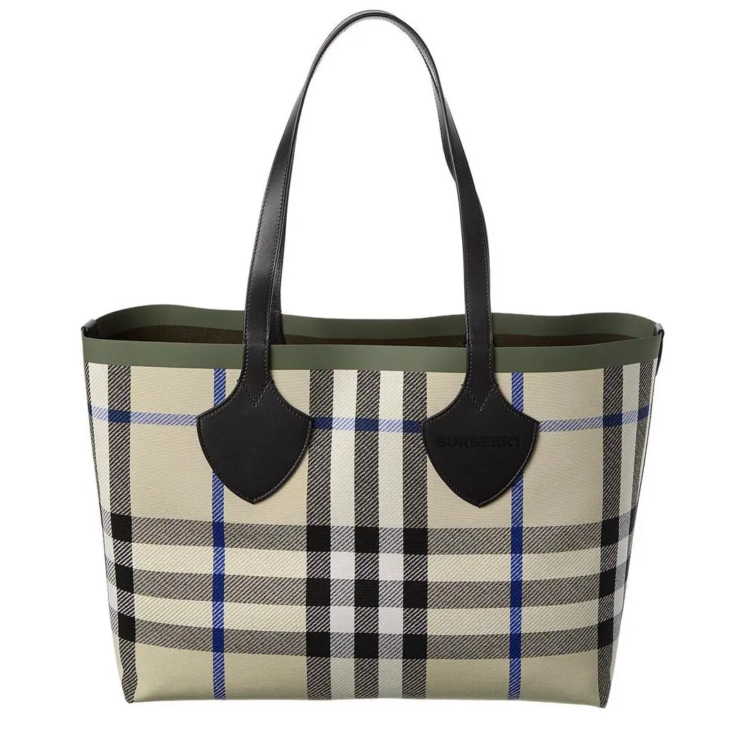 Burberry Check Medium Reversible Canvas Leather Tote Women`s Beige