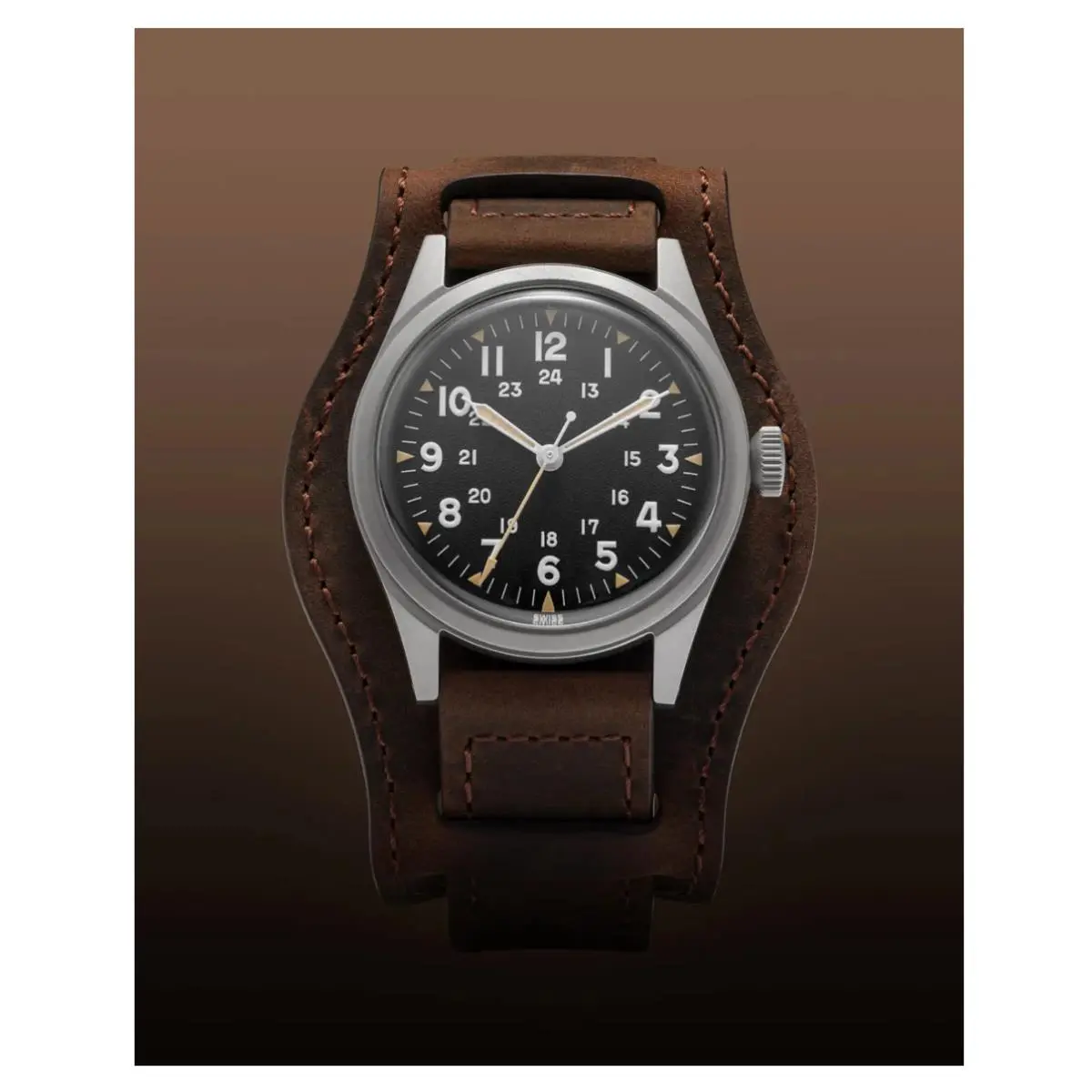 Benrus DTU-2A/P 34mm Swiss Automatic Watch Sapphire Crystal Leather Nylon Band