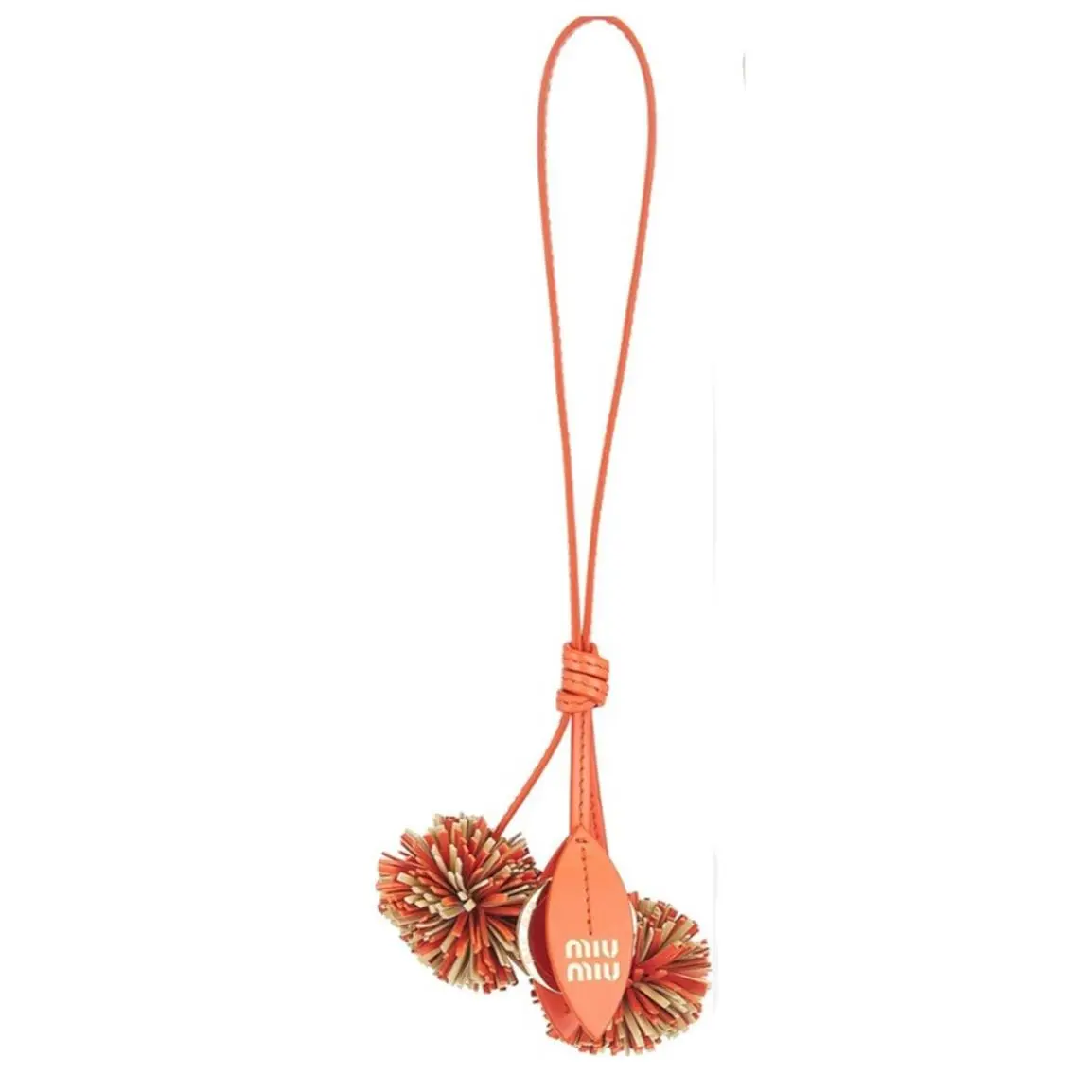 Bag Charm Leather Key Chain Pom Pom in Orange by Miu Miu