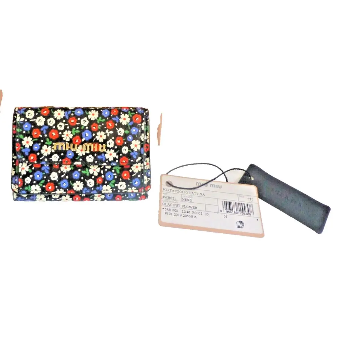 Wallet Small Bifold Glace St Flower Black Colorful Print Leather by Miu Miu