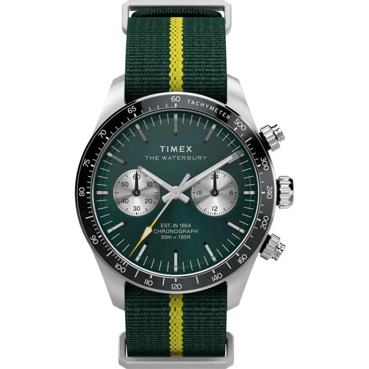 Timex Waterbury Heritage Men`s 39mm Green Dial Tachymeter Bezel Watch TW2Y35600