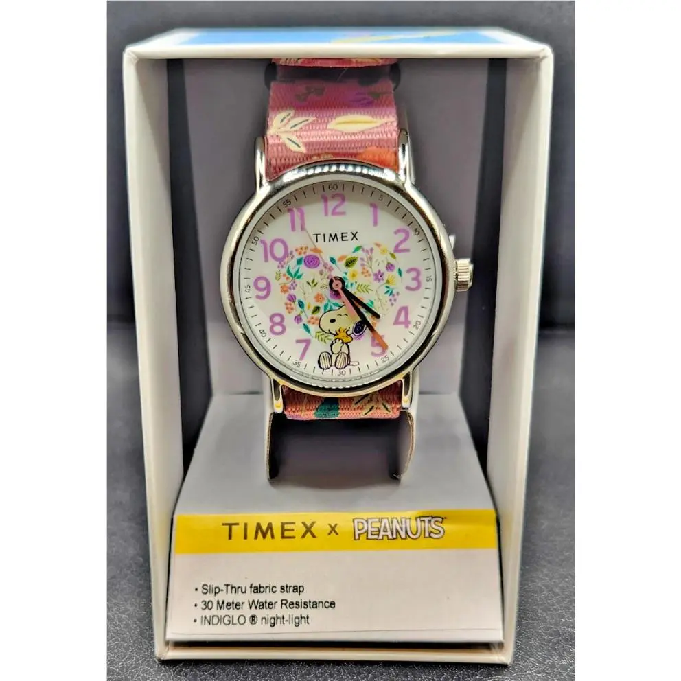 Timex Weekender x Peanuts Watch Snoopy Floral Pink Fabric Strap Indiglo IB