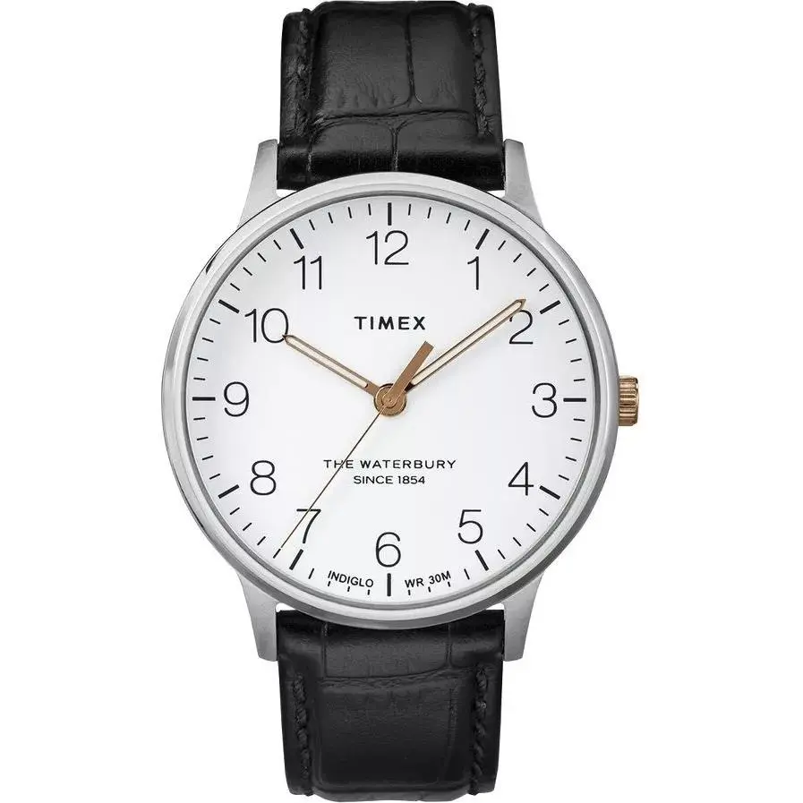 Timex Waterbury Classic Men`s 40mm White Dial Rose Gold Hands Watch TW2R71300