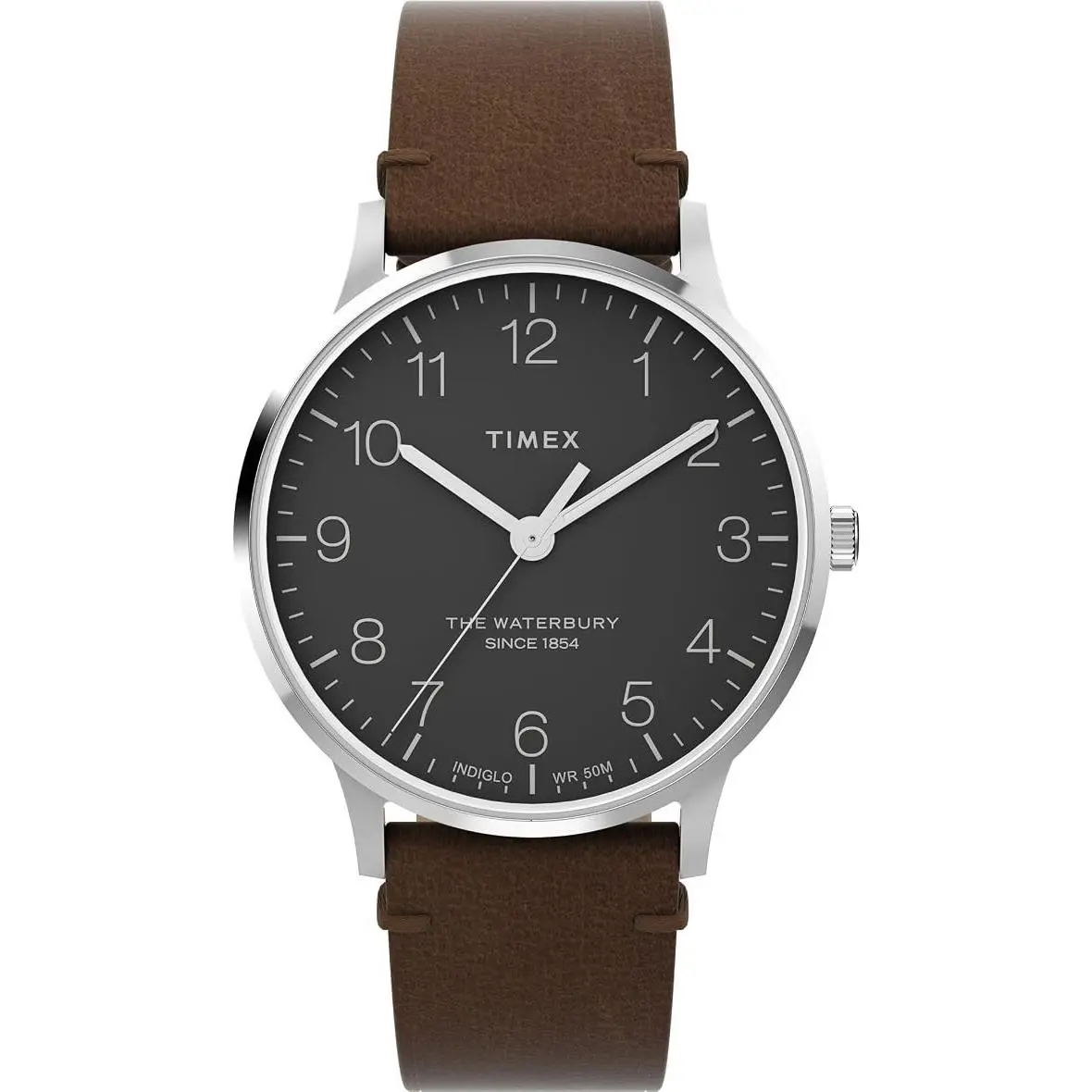 Waterbury Classic Men`s 40mm Black Dial Brown Leather Watch TW2Y06800 by Timex