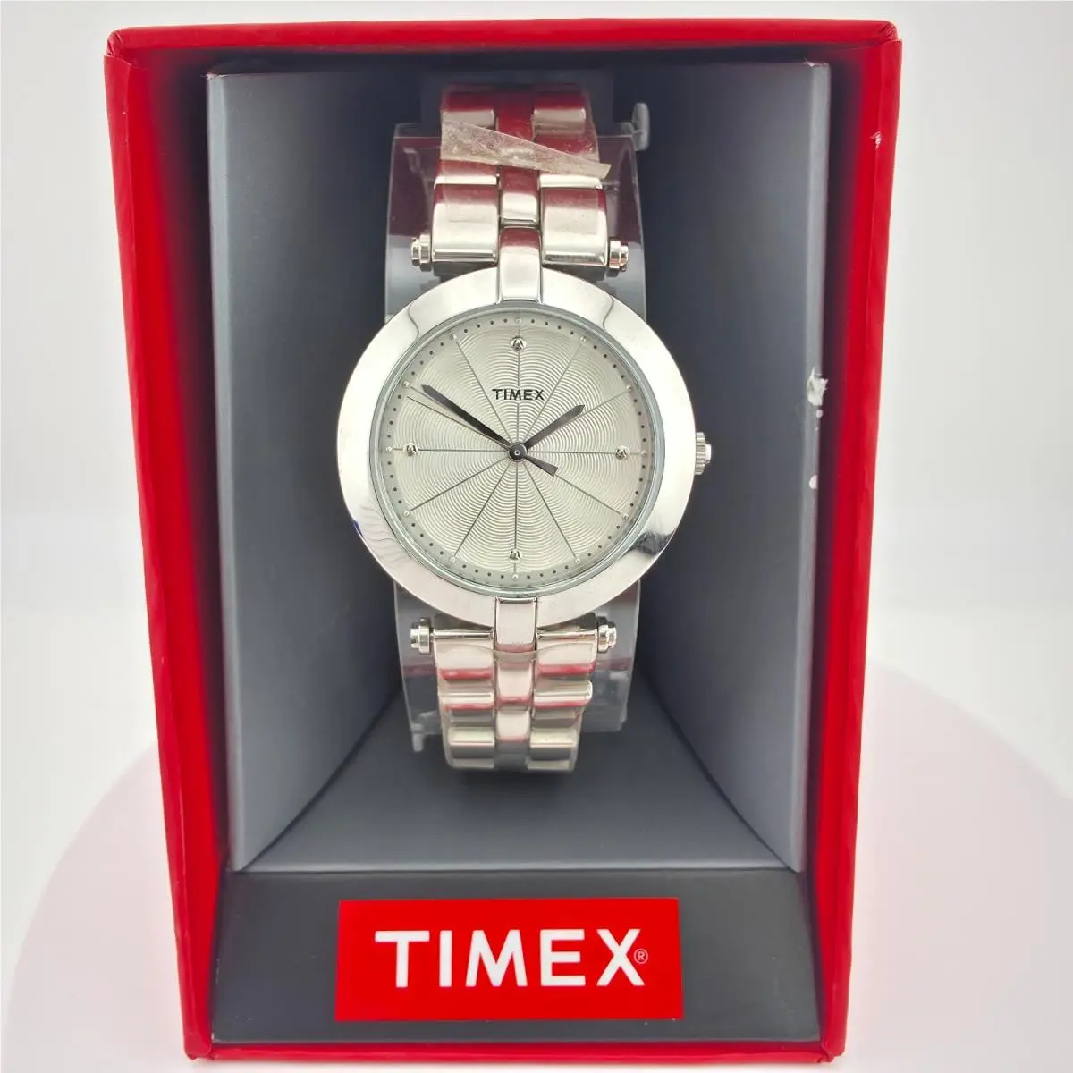 Greenwich Ladies Watch White Sunburst Dial Stainless Steel 7.75 by Timex