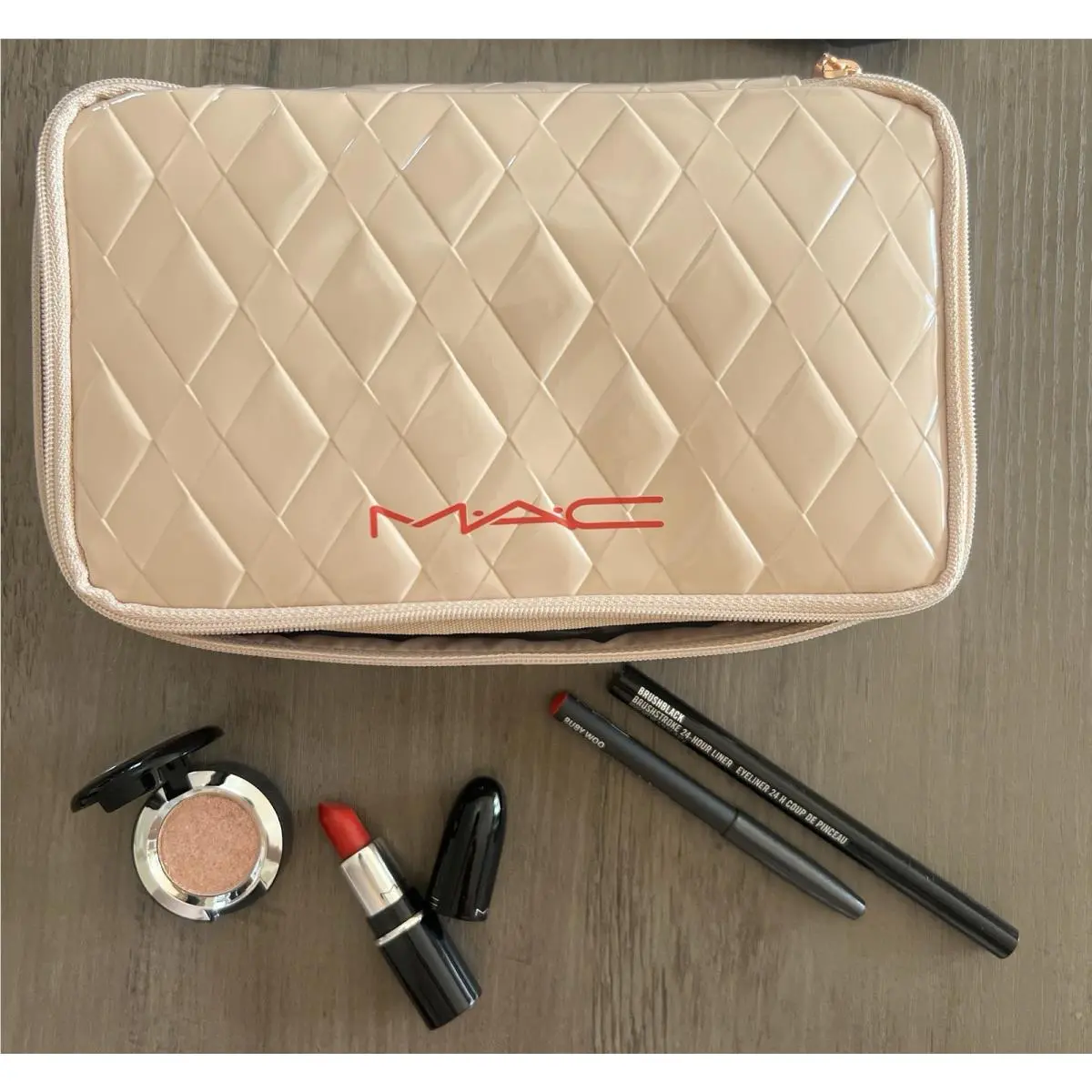 M·a·c Cosmetics Bag with Mini Lipstick Mini Lip Pencil Eye Shadow Black Eyeli by MAC Cosmetics