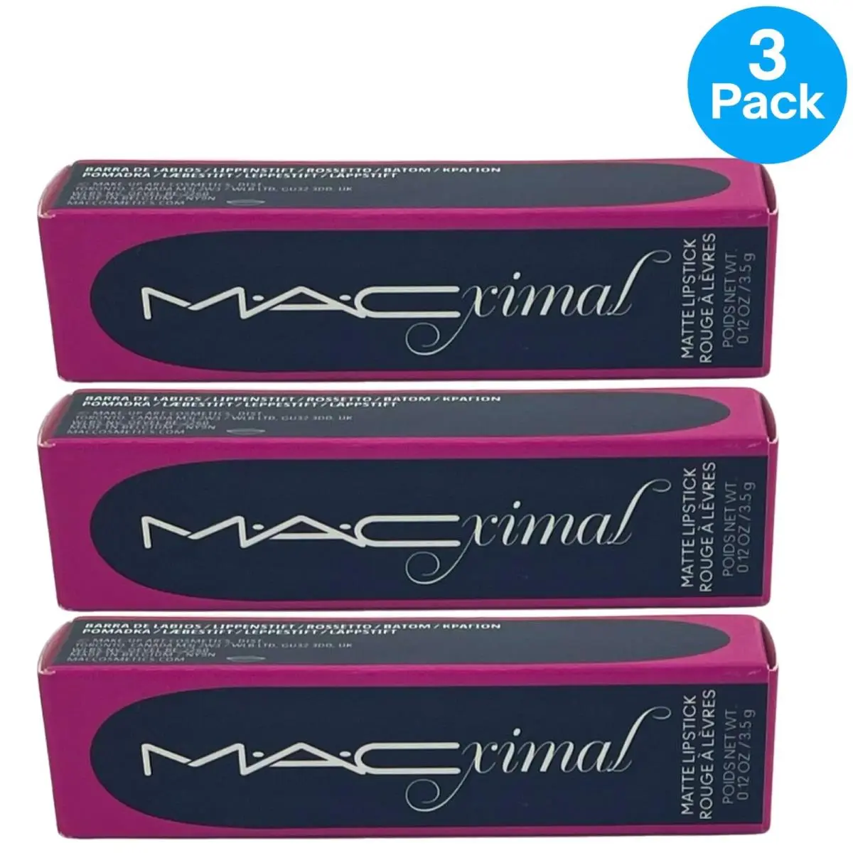 Mac Macximal Matte Lipstick 601 Candy Yum-yum Lip Color 0.12 oz 3 Pack by MAC Cosmetics