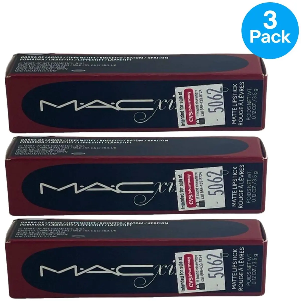 Mac Macximal Matte Lipstick 602 Chili Lip Color 0.12 oz 3 Pack by MAC Cosmetics
