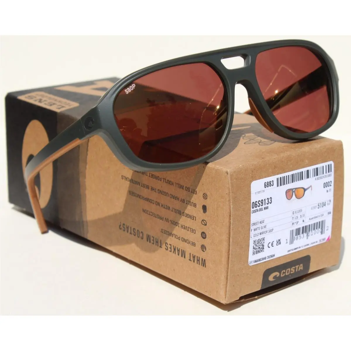 Heat Street Youth/small Polarized Sunglasses Olive/gold 580P by Costa Del Mar