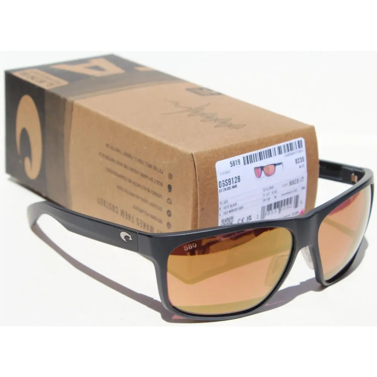 Trades 580G Polarized Sunglasses Matte Black/gold Mirror 580 by Costa Del Mar