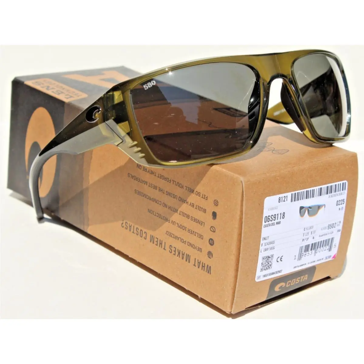 Finlet 580G Polarized Sunglasses Seagrass/gray 580 by Costa Del Mar