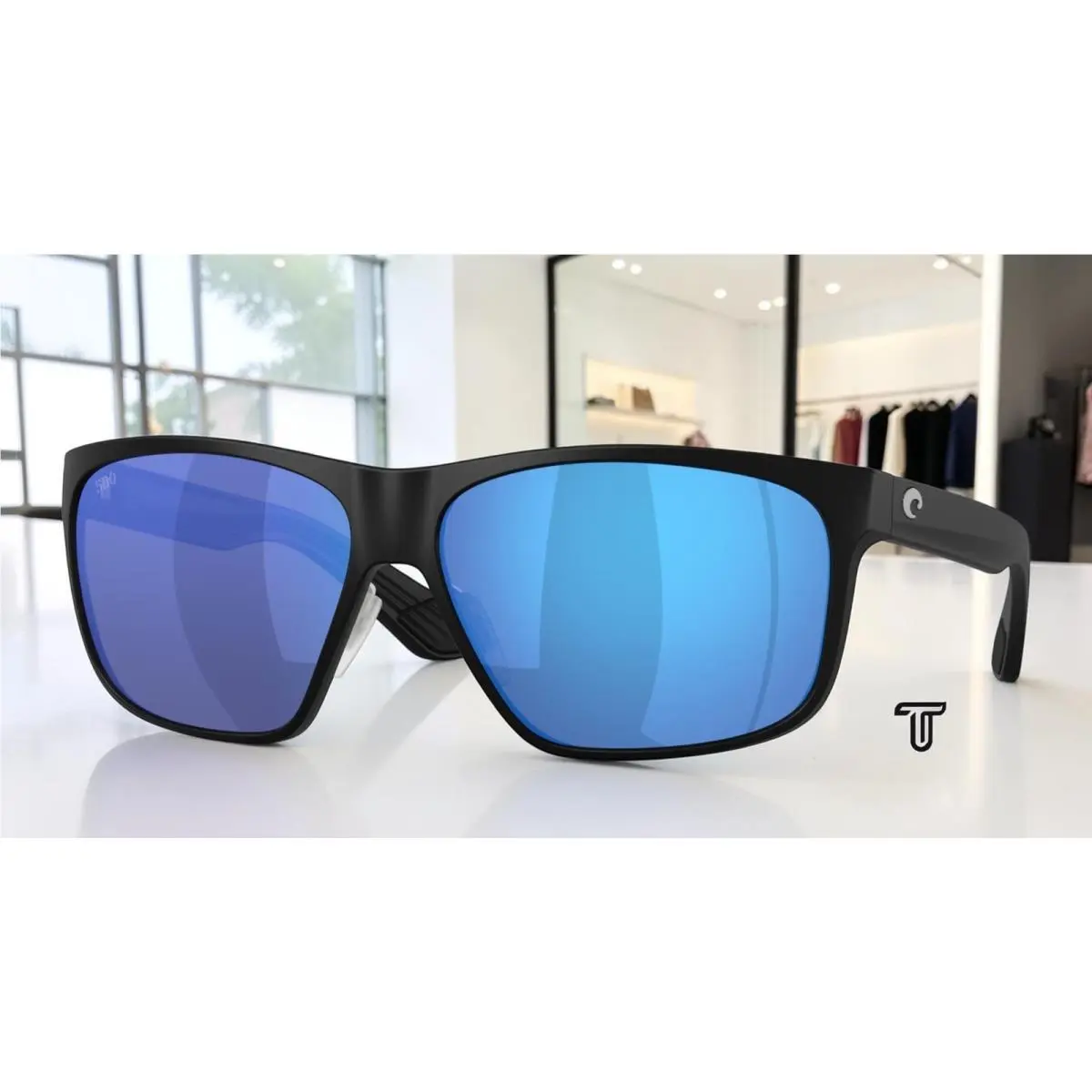 Costa 6S9128 912802 Trades Mt Black Blue Mirror Polarized 60 mm Men`s Sunglasses - Frame: Matte Black, Lens: Blue Mirror