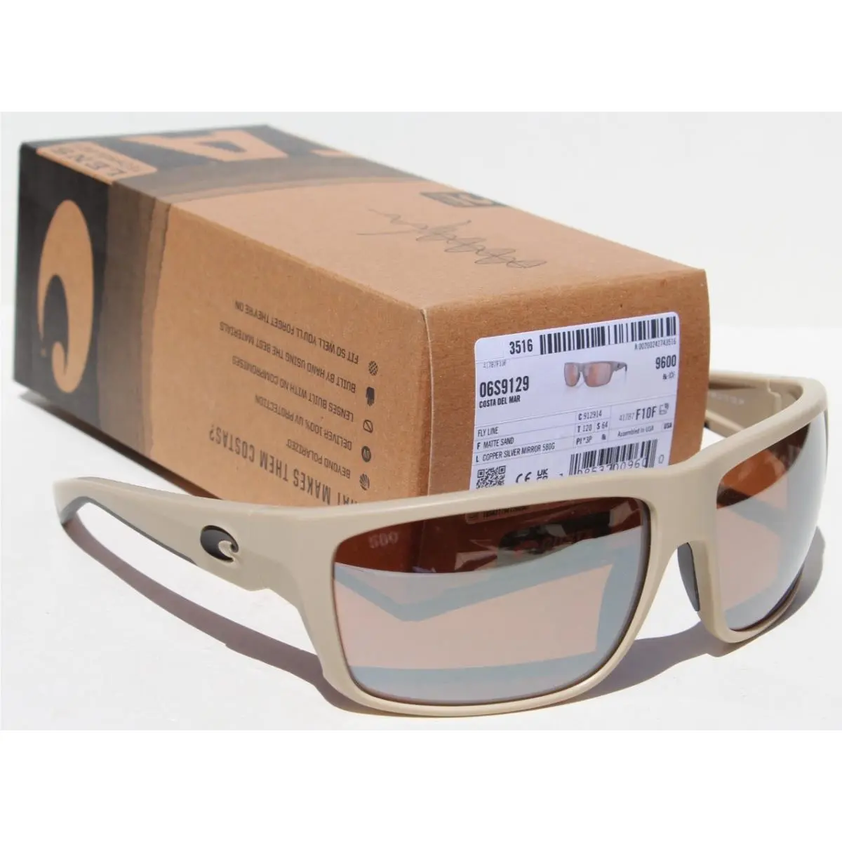 Costa Del Mar Fly Line 580G Polarized Sunglasses Matte Sand/copper Silver