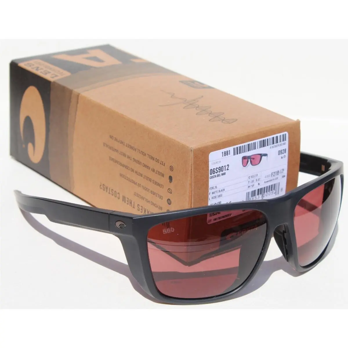 Costa Del Mar Ferg XL 580G Polarized Sunglasses Matte Black/rose 580