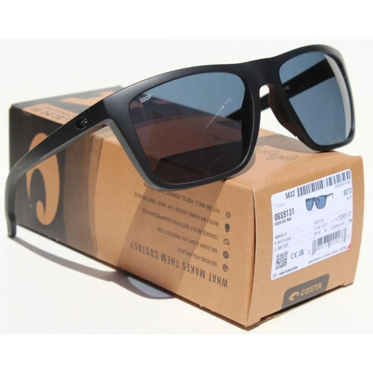 Mainsail XL Polarized Sunglasses Matte Black/gray 580P by Costa Del Mar