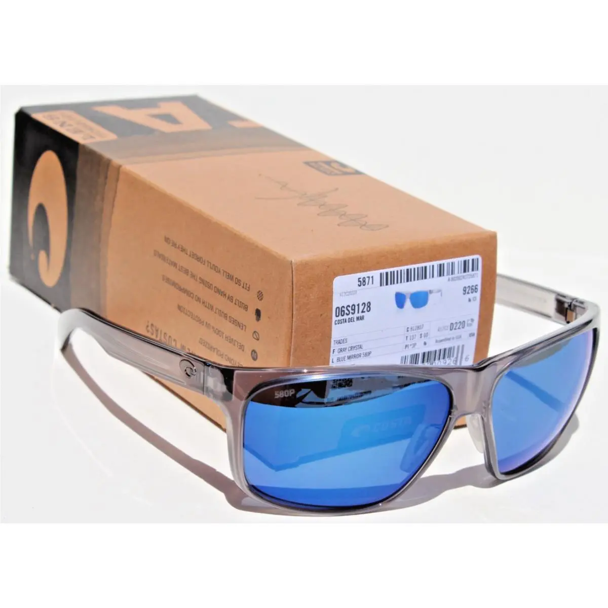 Trades Polarized Sunglasses Gray Crystal/blue Mirror 580P by Costa Del Mar