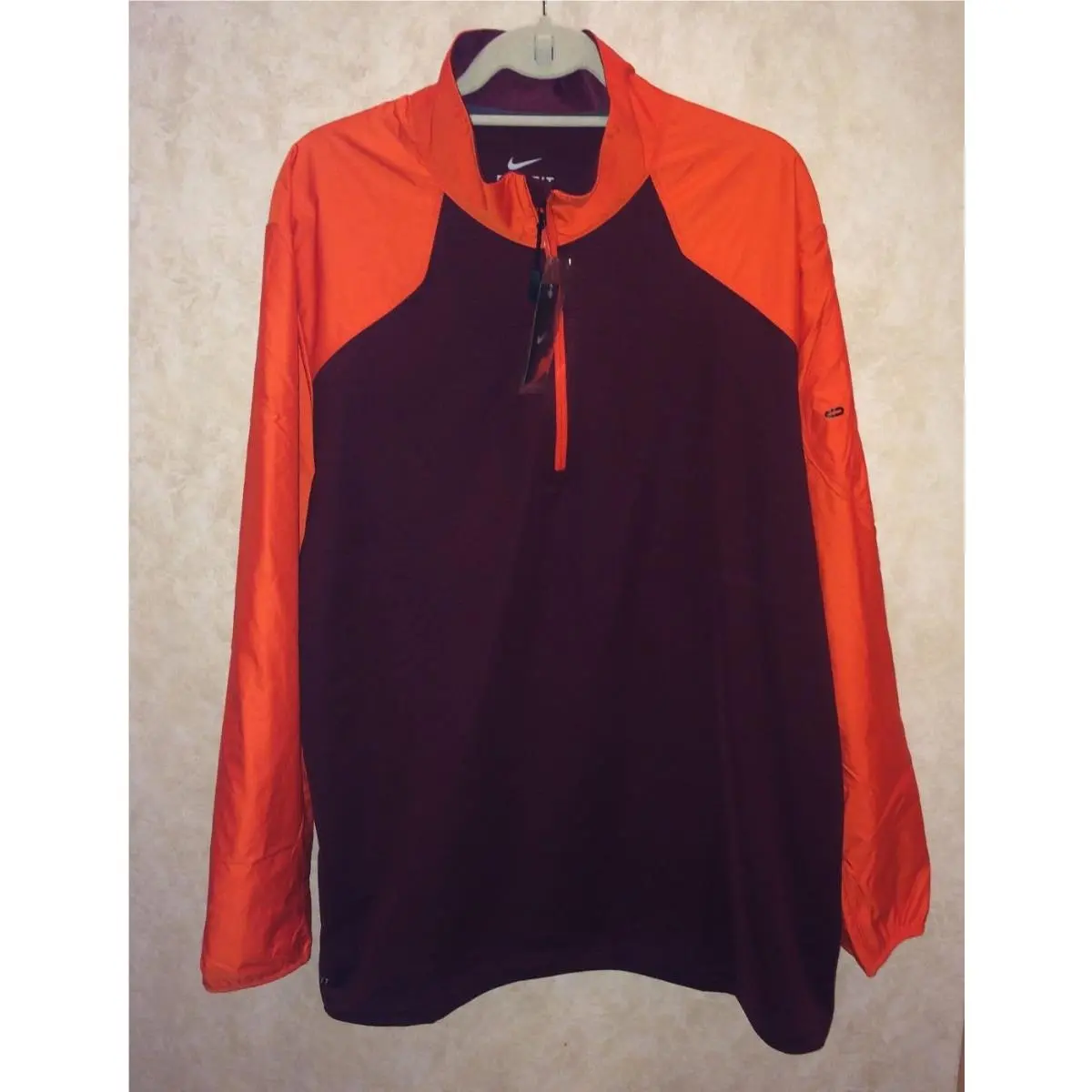 Nike 1/2 Zip Pullover Hybrid Sideline Jacket Maroon Orange Va Tech Mens XL