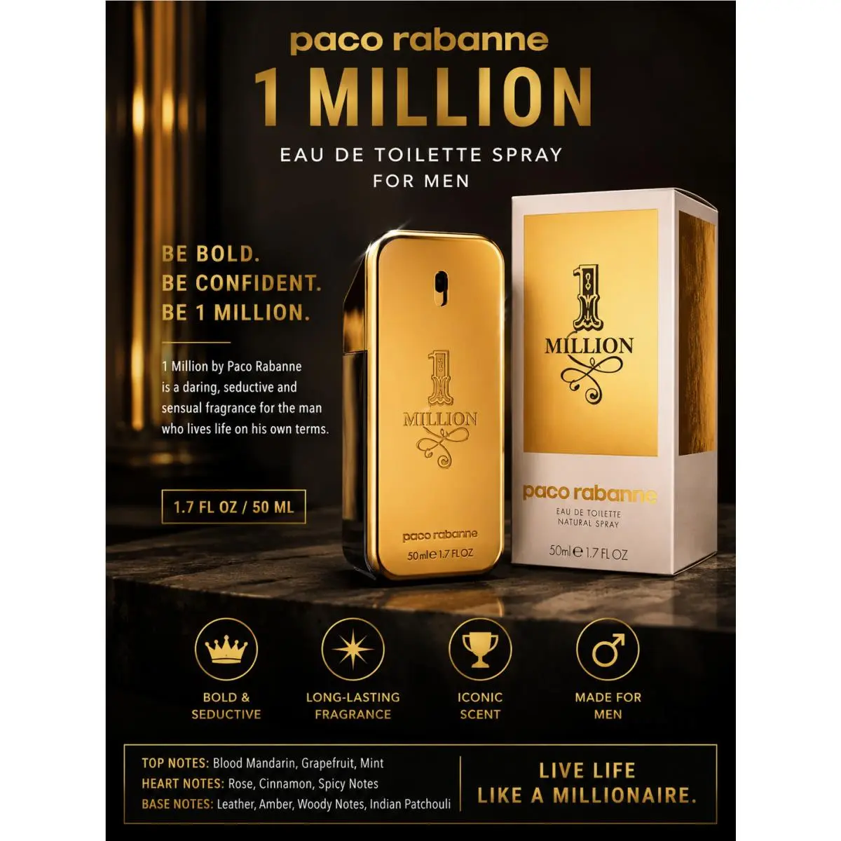 1 Million Eau De Toilette Spray  For Men 1.7 Oz by Paco Rabanne