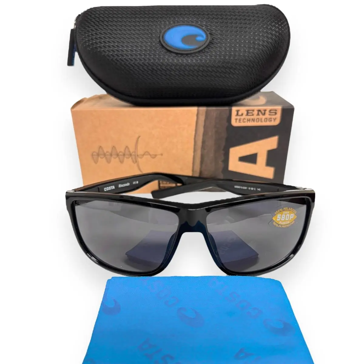 Sunglasses Rincondo Shiny Black Gray Polarized Plastic Lens W/case by Costa Del Mar