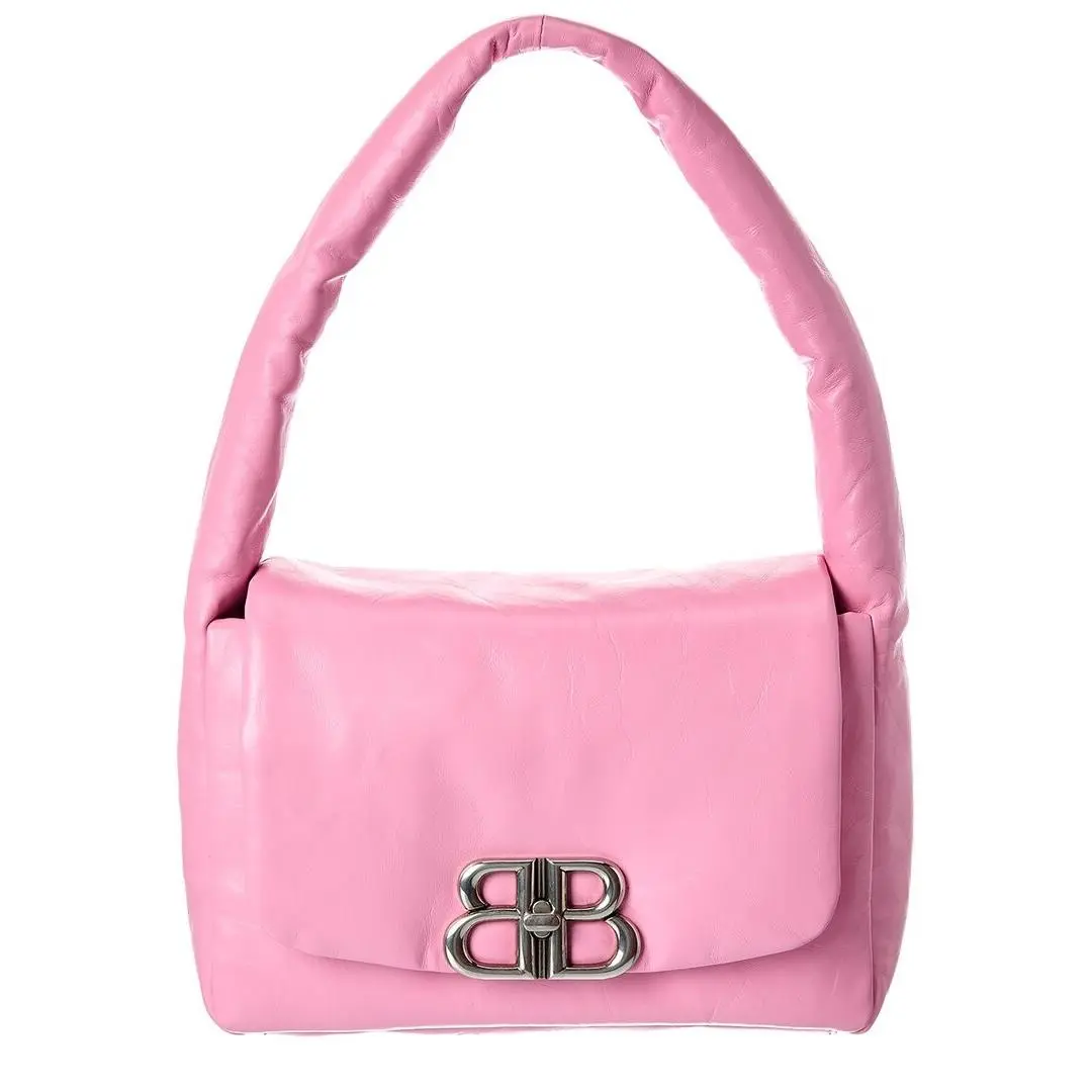 Monaco Padded Leather Shoulder Bag Women`s Pink by Balenciaga