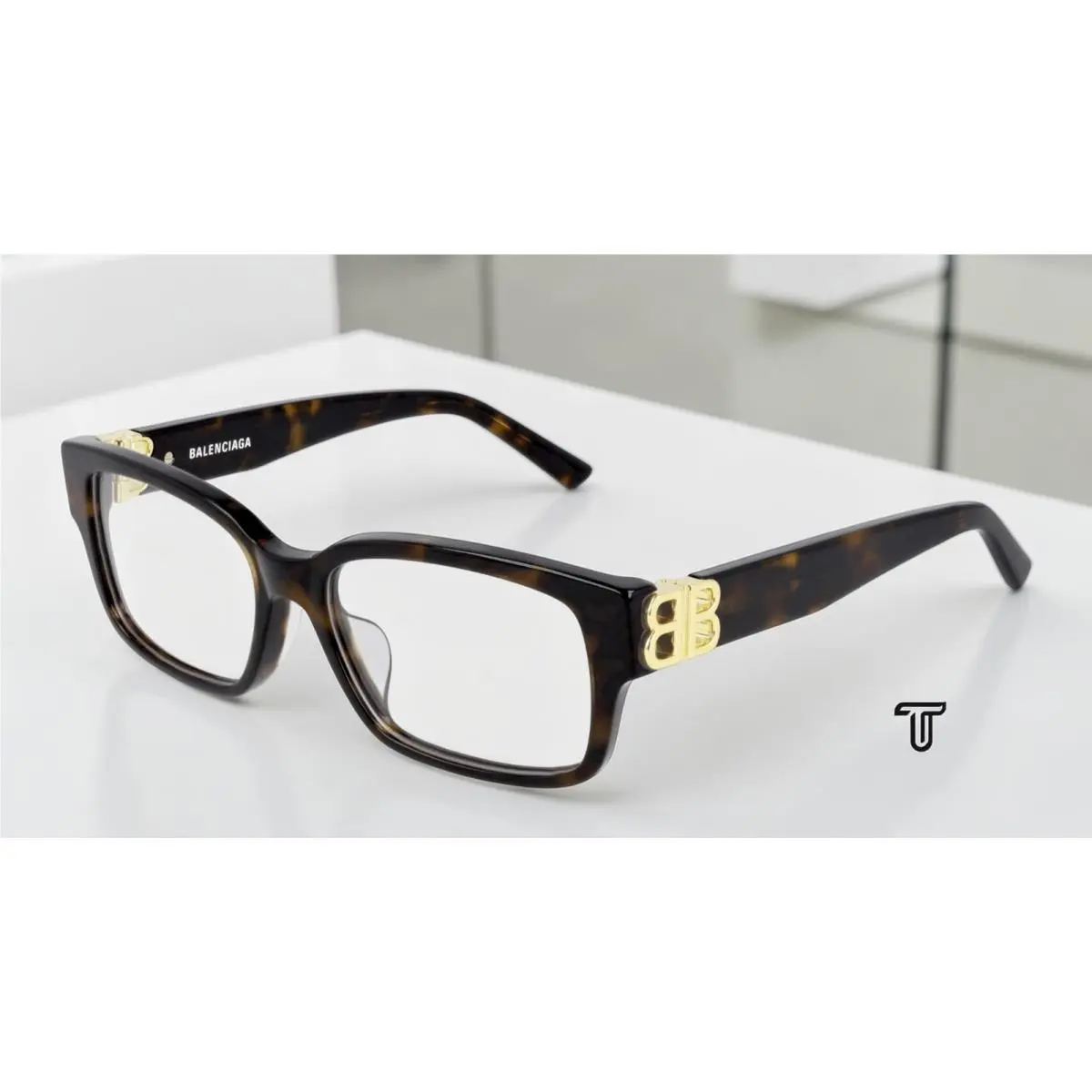 BB0105O 002 Rectangular Acetate Havana Gold 54 mm Women`s Eyeglasses by Balenciaga