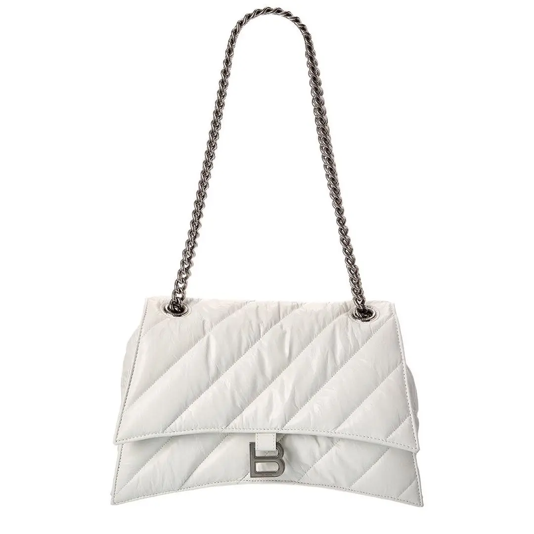 Balenciaga Crush Medium Quilted Leather Wallet On Chain Women`s White