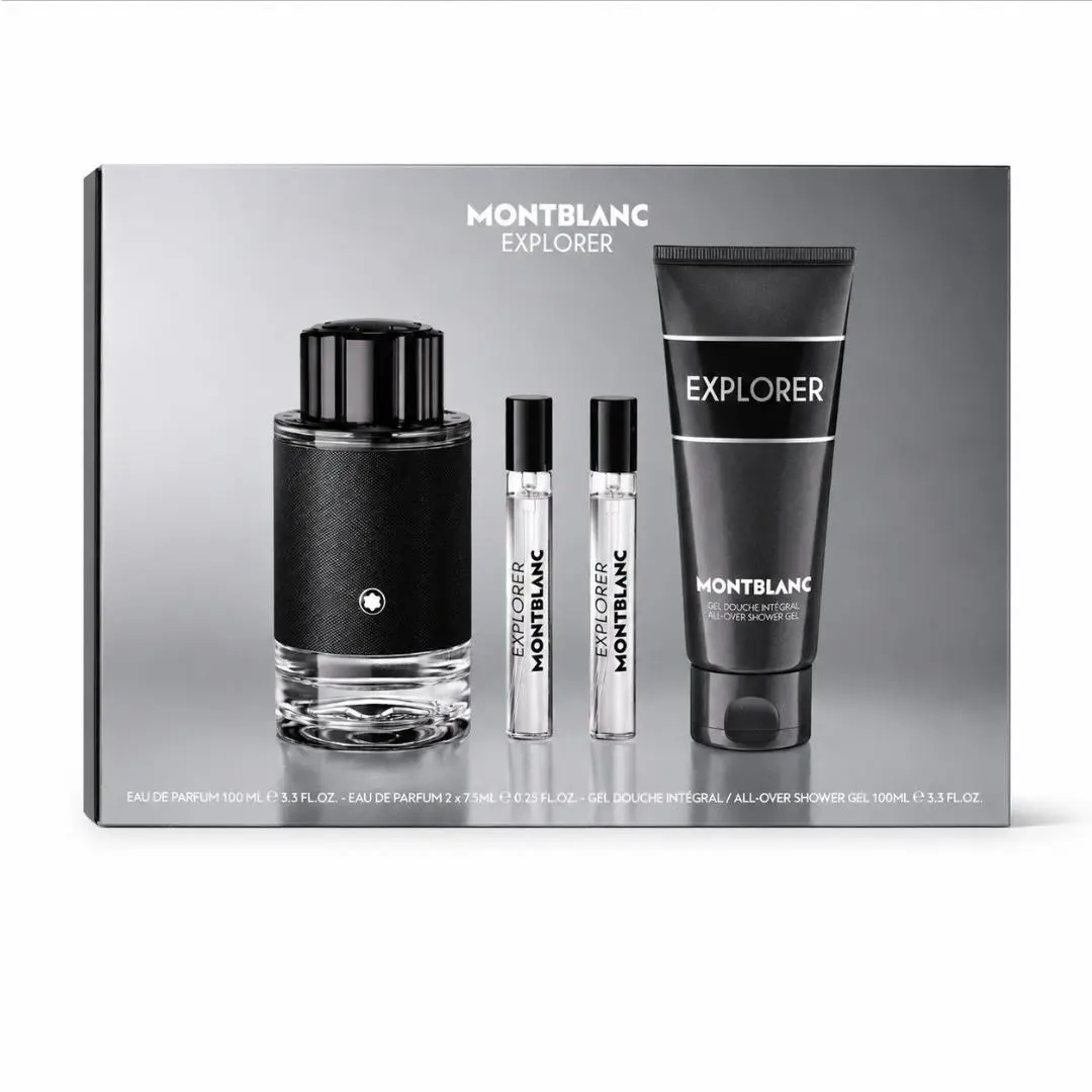 Explorer Men’s Gift Set 3.3 oz Edp + 2 Travel Sprays + Shower Gel by Montblanc
