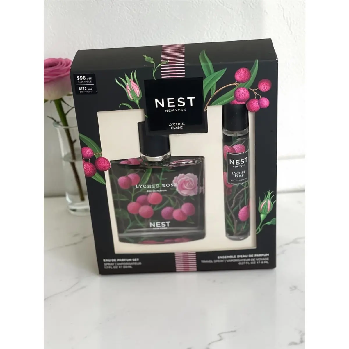 Nest York Lychee Rose Eau De Parfum Gift Set 1.7 oz + .27 oz Travel Spray