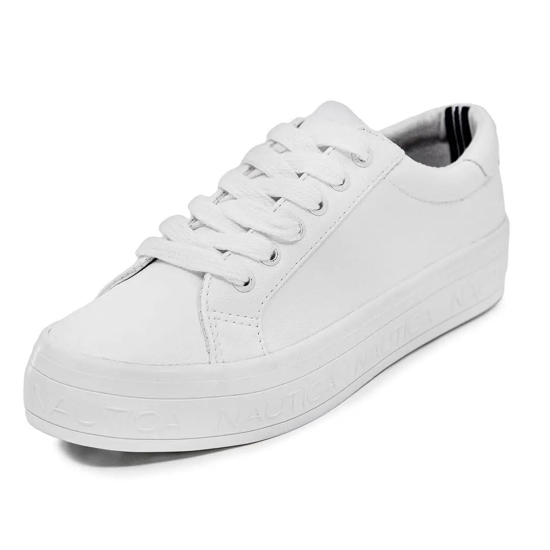Women’s Lace-up Sneaker Vegan Leather Casual Tennis Shoe aelisa white by Nautica