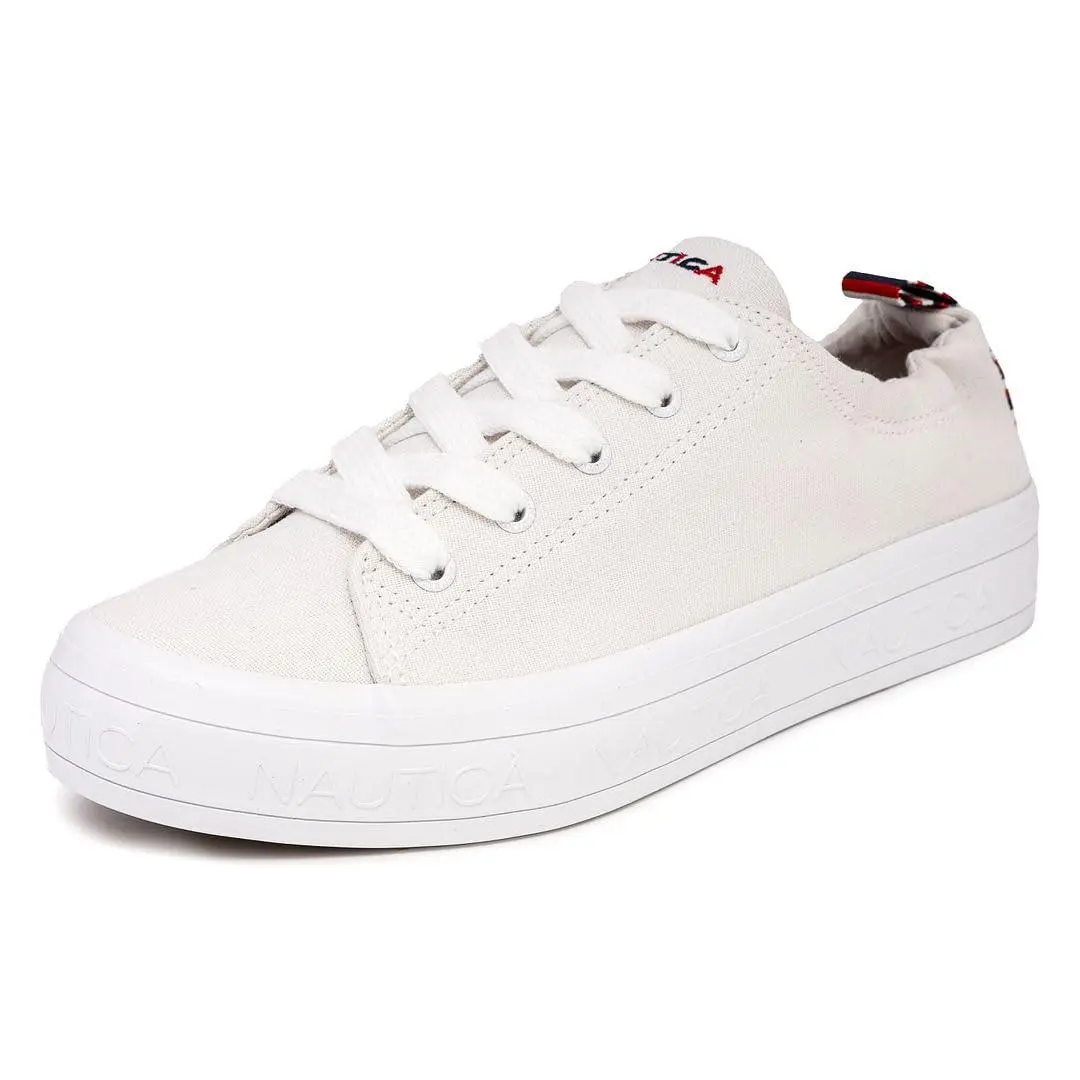 Women’s Lace-up Sneaker Vegan Leather Casual Tennis Shoe asaria white by Nautica