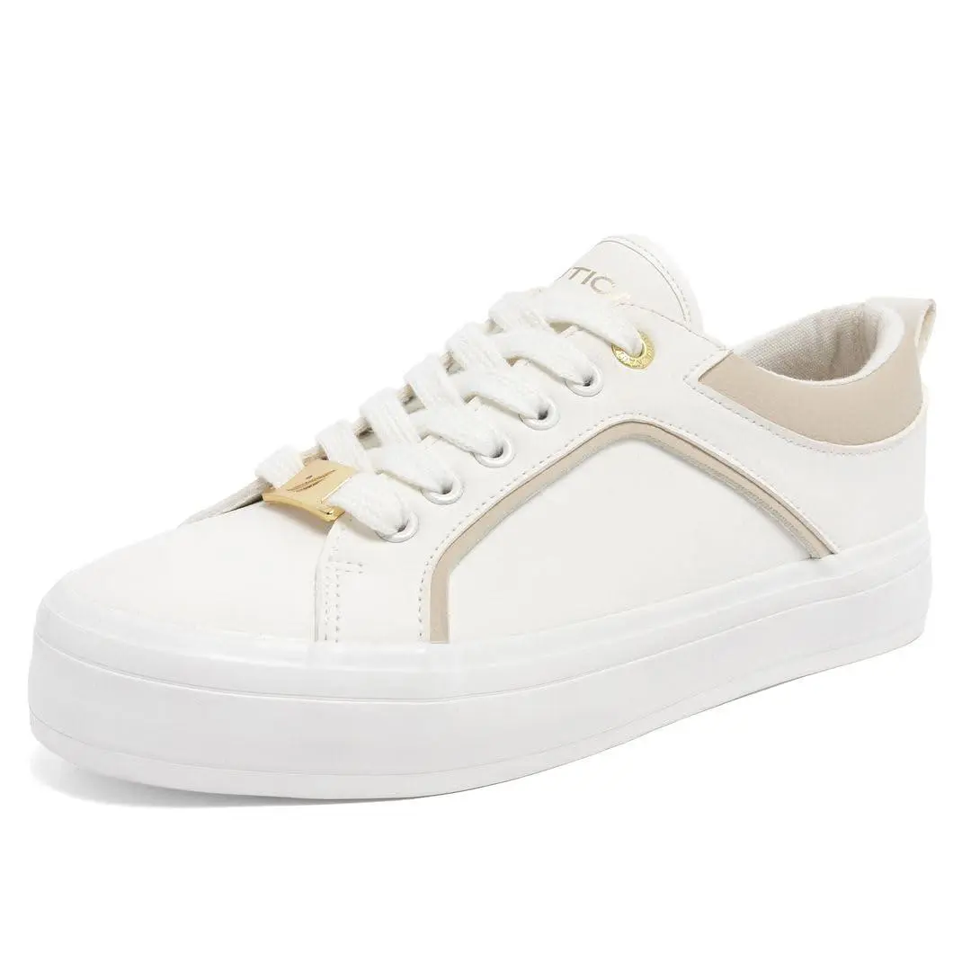 Women’s Lace-up Sneaker Vegan Leather Casual Tennis Shoe white bone davidia by Nautica