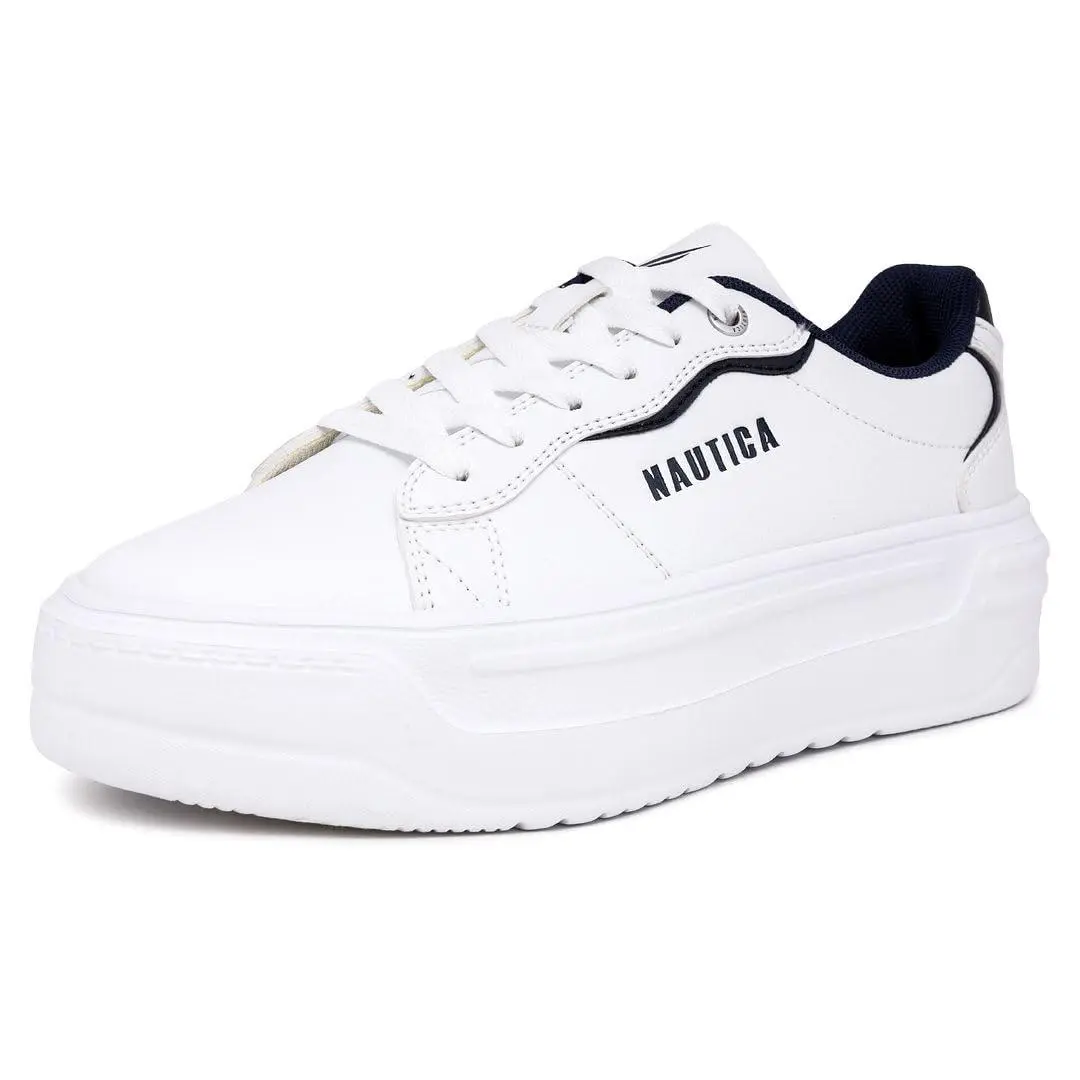 Women’s Lace-up Sneaker Vegan Leather Casual Tennis Shoe white navy hycrest by Nautica