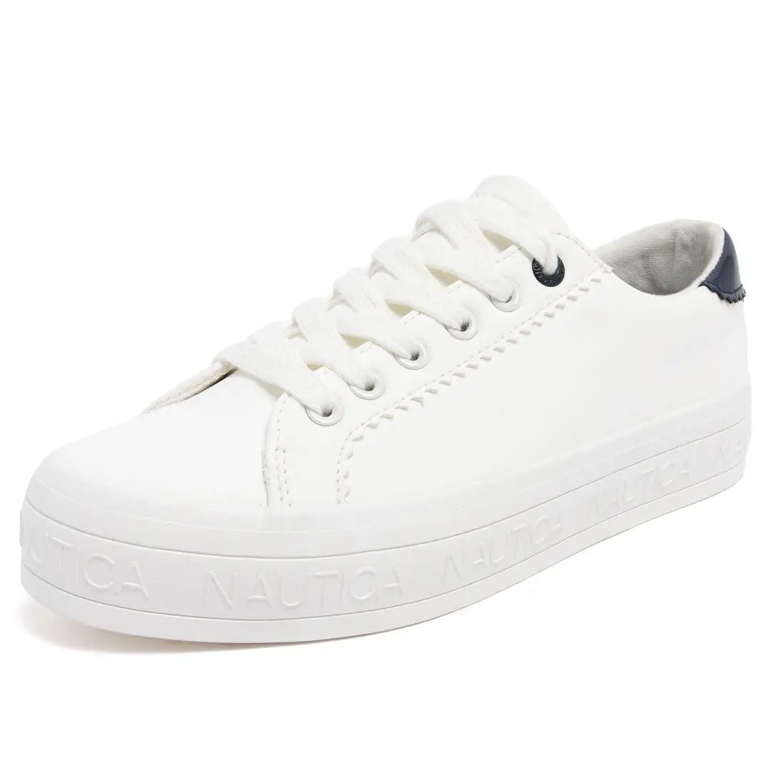 Women’s Lace-up Sneaker Vegan Leather Casual Tennis Shoe white navy ilex by Nautica