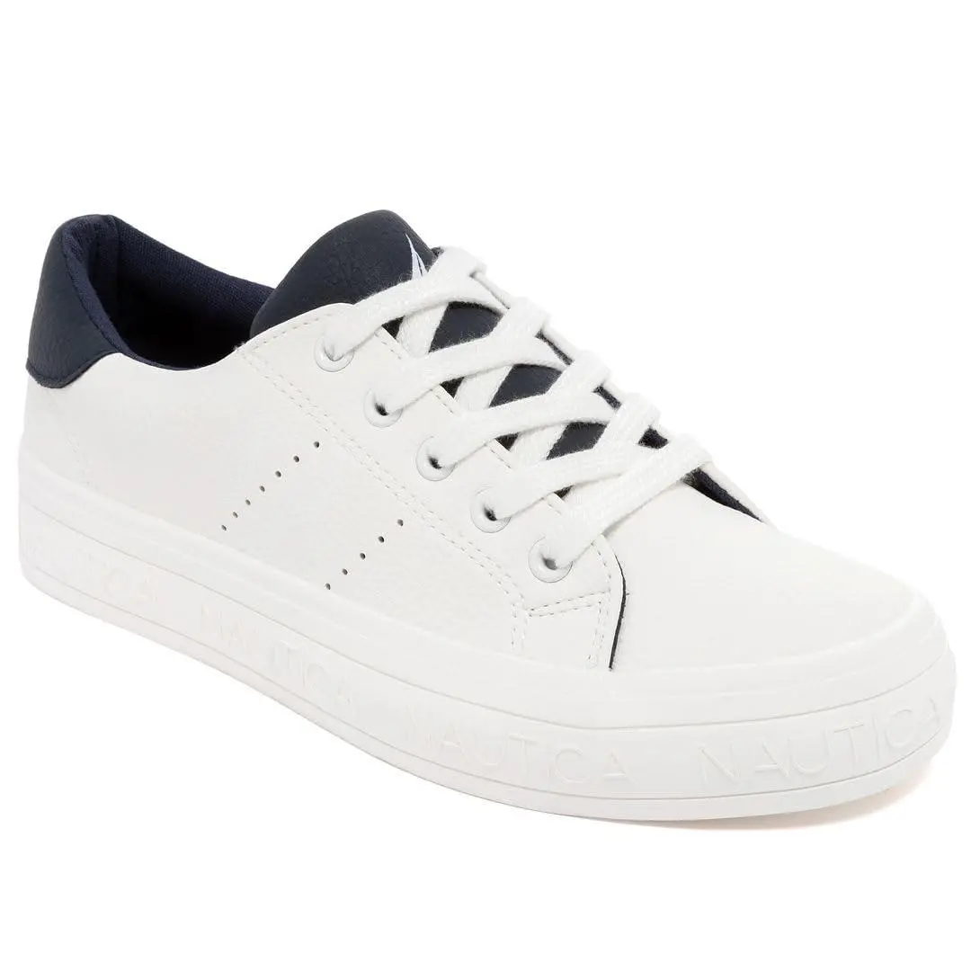 Women’s Lace-up Sneaker Vegan Leather Casual Tennis Shoe white navy kildate by Nautica