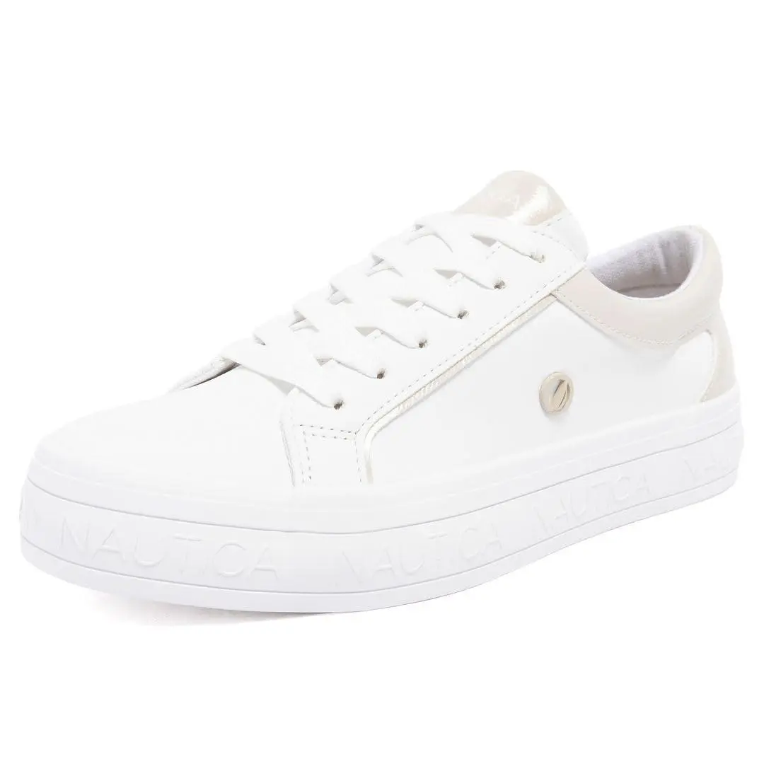 Women’s Lace-up Sneaker Vegan Leather Casual Tennis Shoe white sand osmanthus by Nautica