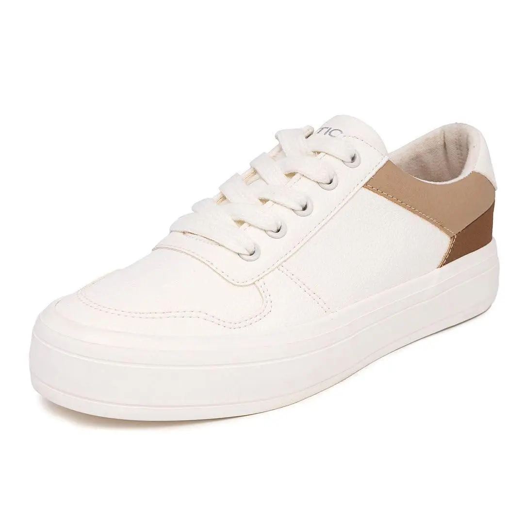 Women’s Lace-up Sneaker Vegan Leather Casual Tennis Shoe white taupe by Nautica