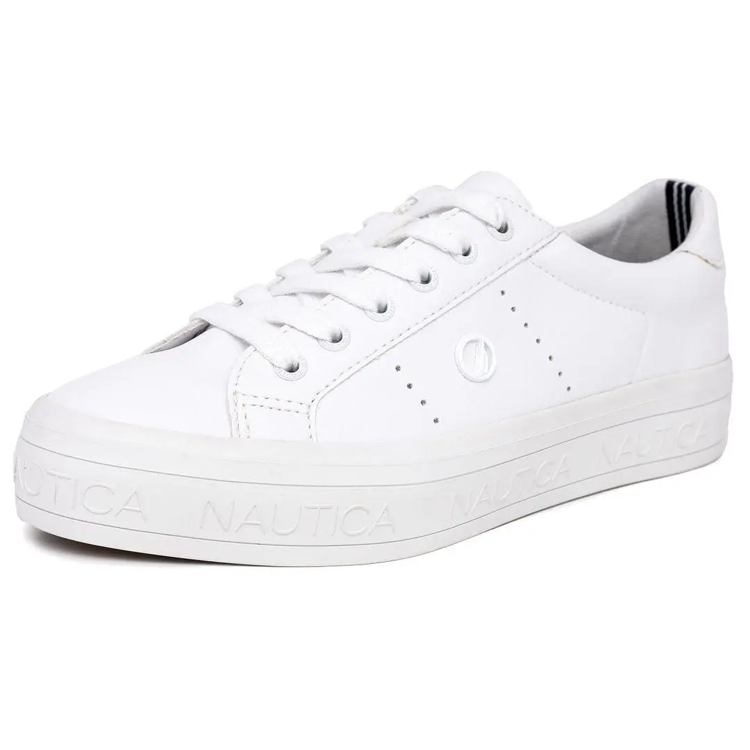 Women’s Lace-up Sneaker Vegan Leather Casual Tennis Shoe winafred white white by Nautica