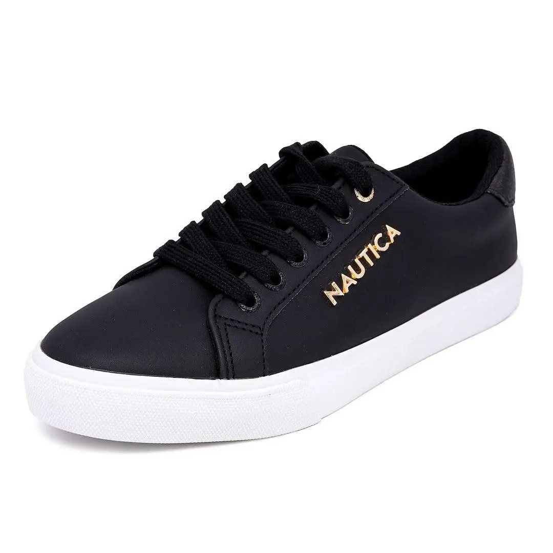 Women’s Fashion Sneakers Lace Up Low Top Casual Shoes black metallic by Nautica