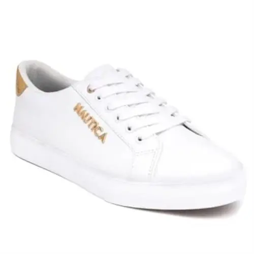 Women’s Fashion Sneakers Lace Up Low Top Casual Shoes white gold iridescent by Nautica