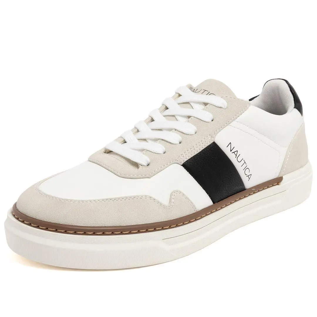 Men`s Fashion Sneaker Casual Lace-up Low Top Lightweight white black spence by Nautica