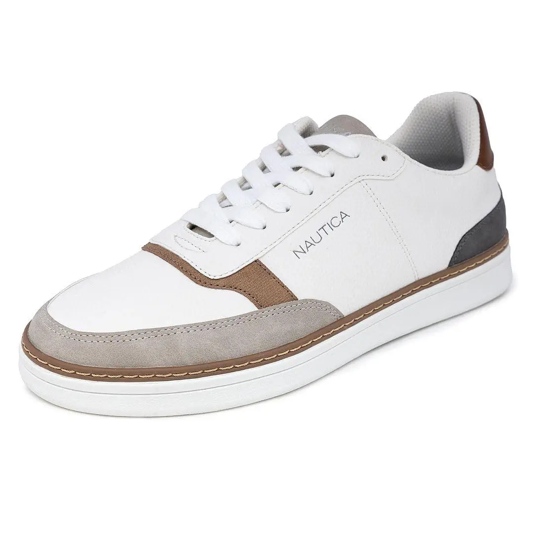 Men`s Fashion Sneaker Casual Lace-up Low Top Lightweight white grey tan hoyt by Nautica