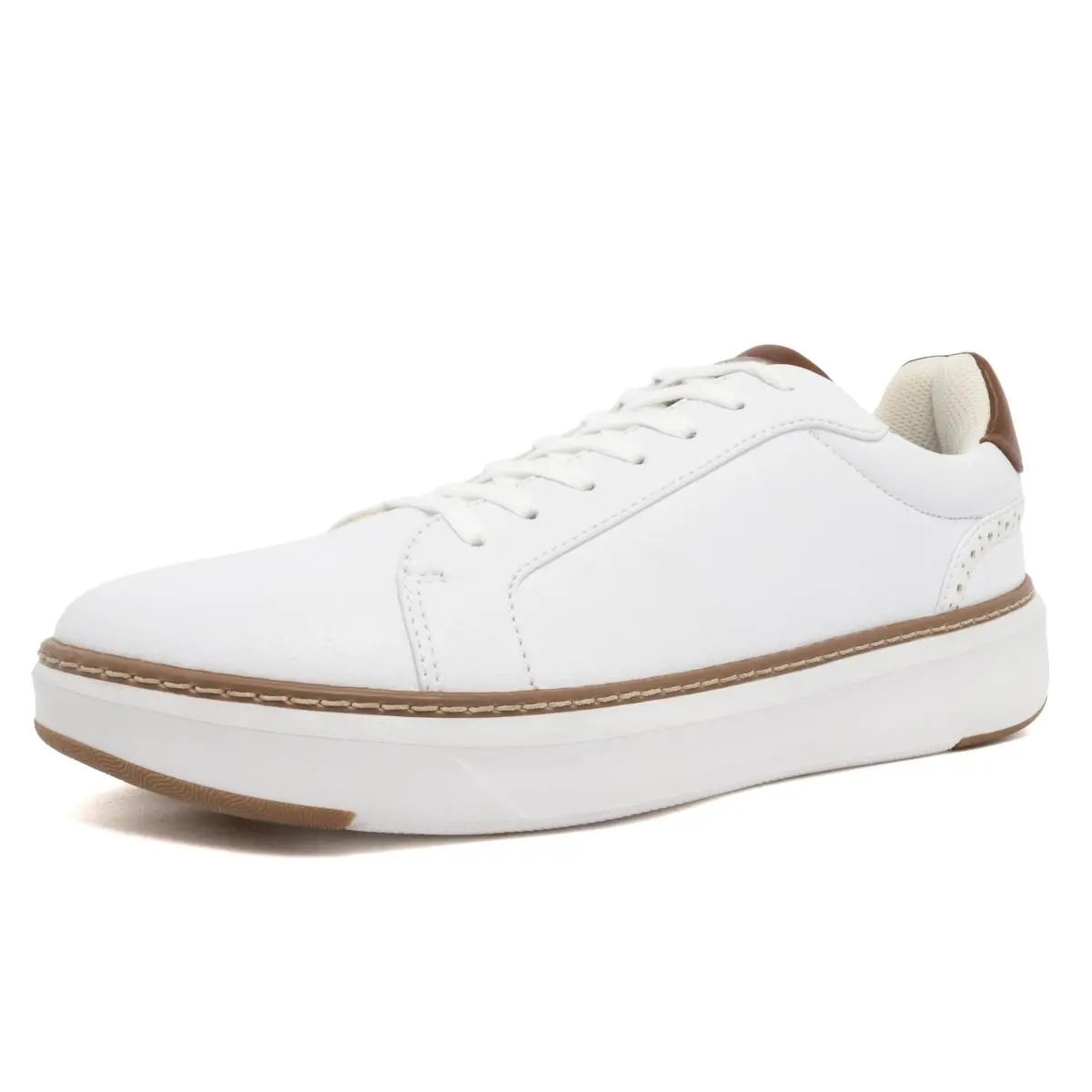 Men`s Fashion Sneaker Casual Lace-up Low Top Lightweight white tan consor by Nautica