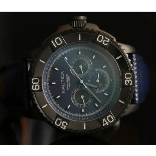 Mens Nst 501 Classic Multifunction Blue Dial Black IP Case Watch N18644G by Nautica