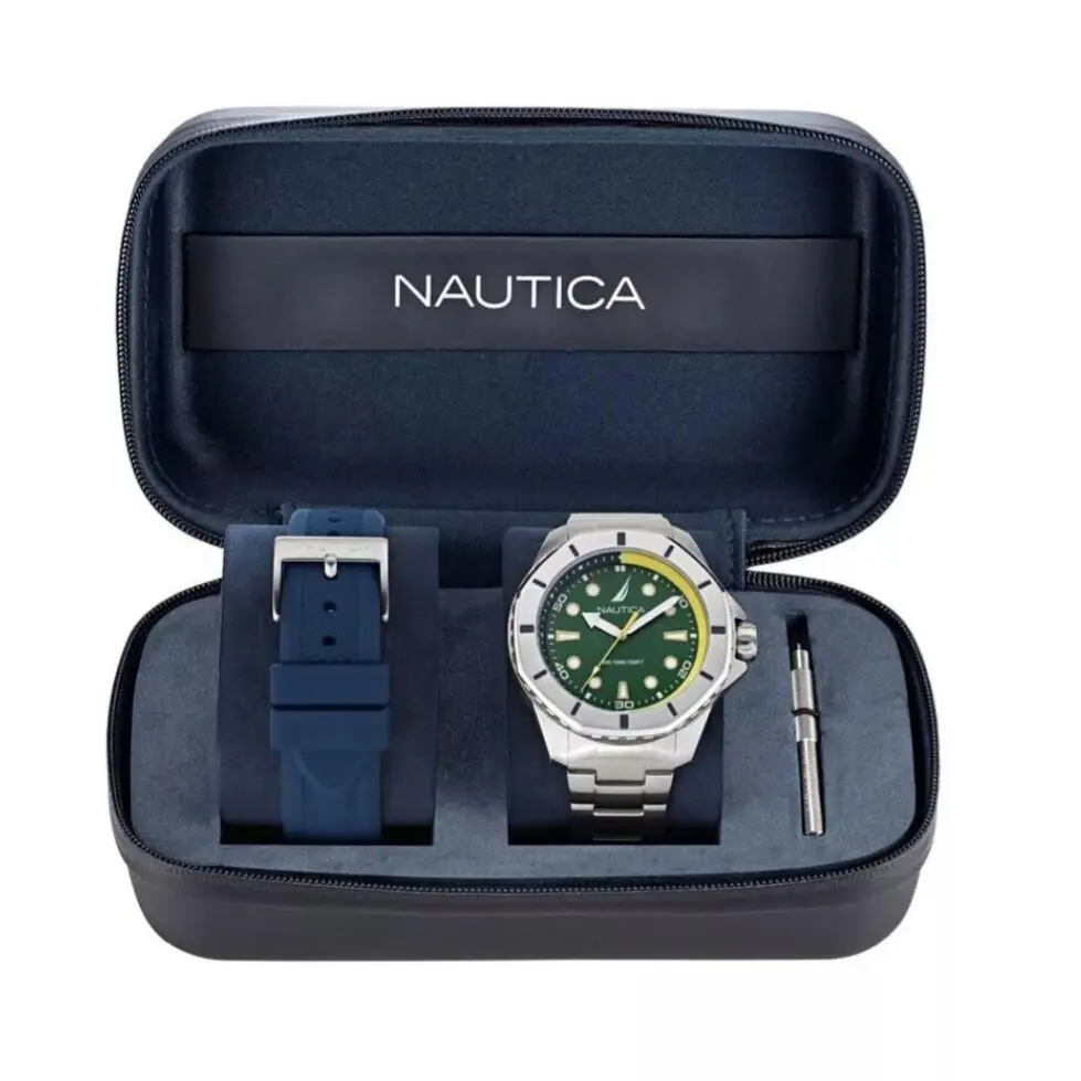 Mens Wristwatch + Watchband  Koh May Bay NAPKMS307 Steel Green Blue by Nautica