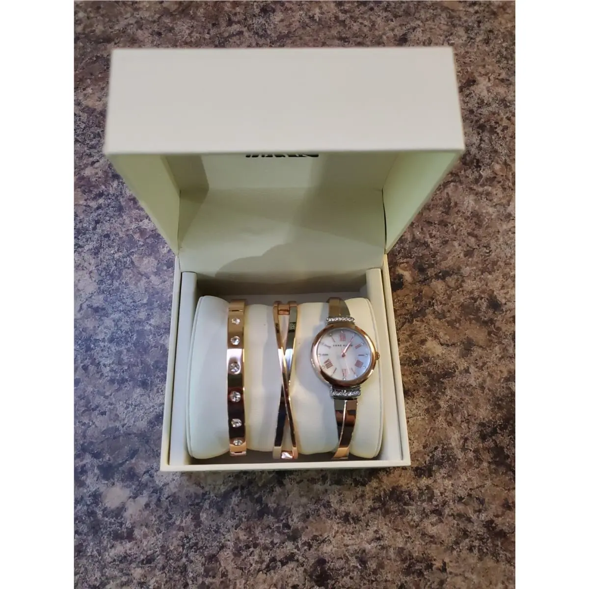 Anne Klein Women’s Rose Gold Tone Watch Bracelet Gift Set